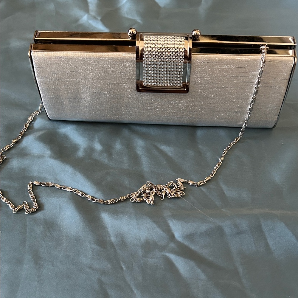 Elegant Silver Clutch with Chain Strap